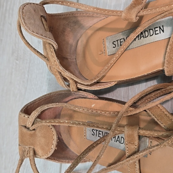 Steve Madden Women Swizzle Multicolor Pom Pom Sandals Leather Lace Up Sz 8.5 - Picture 5 of 11